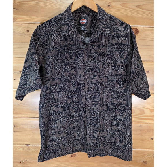 Harley Davidson Geometric Hawaiian Camp Shirt Men 2XL - Picture 1 of 10
